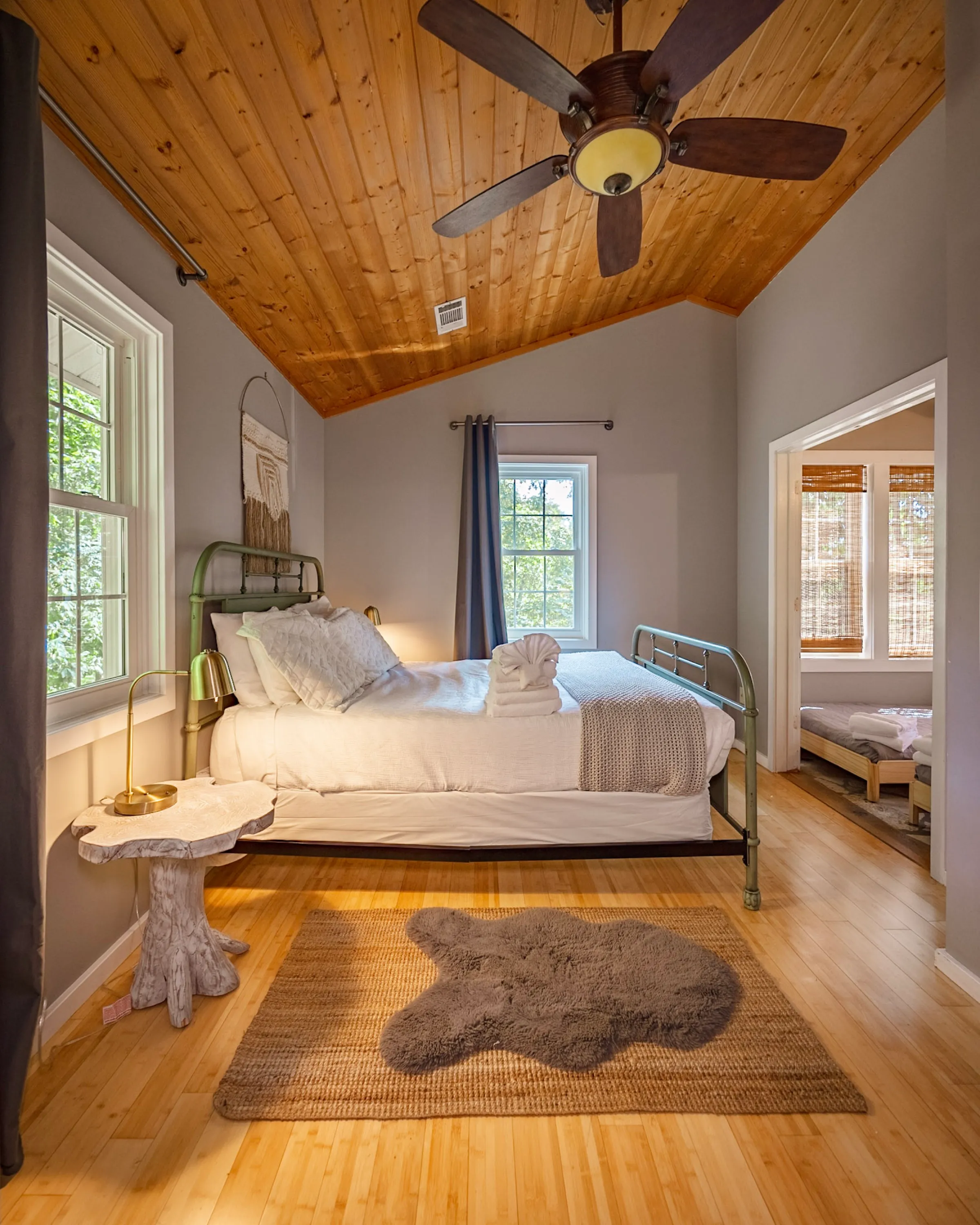 Loft bedroom at Hygge Blue Chalet