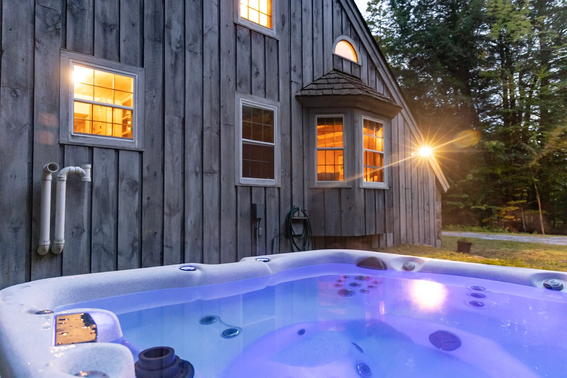 Hot tub at night at Deerwood Hill