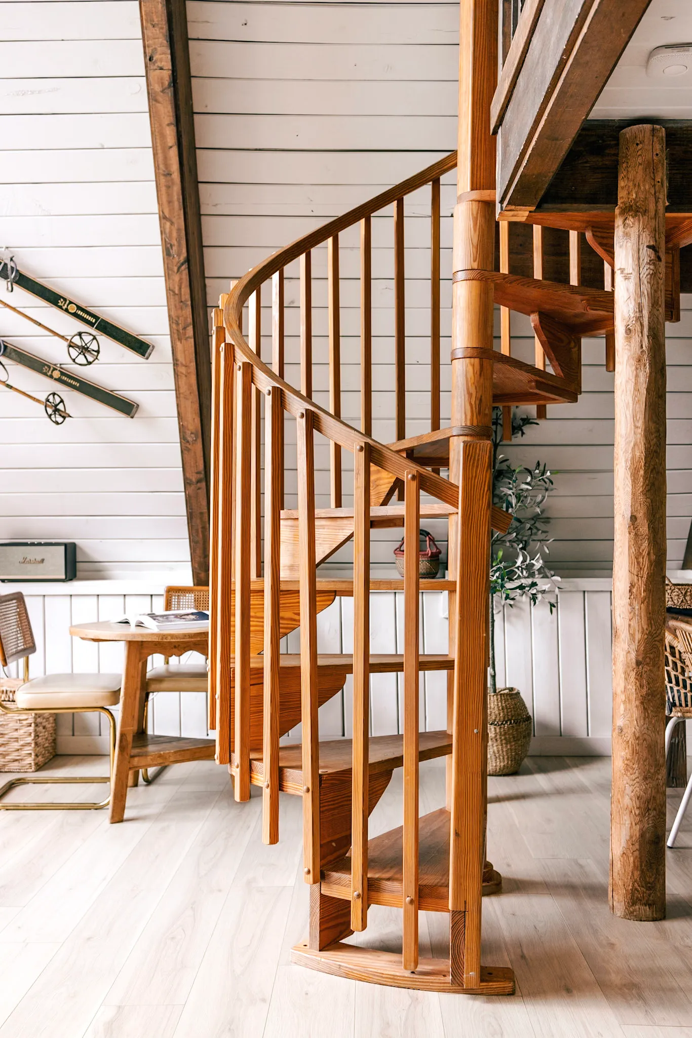 Spiral staircase detail at Après Chalet