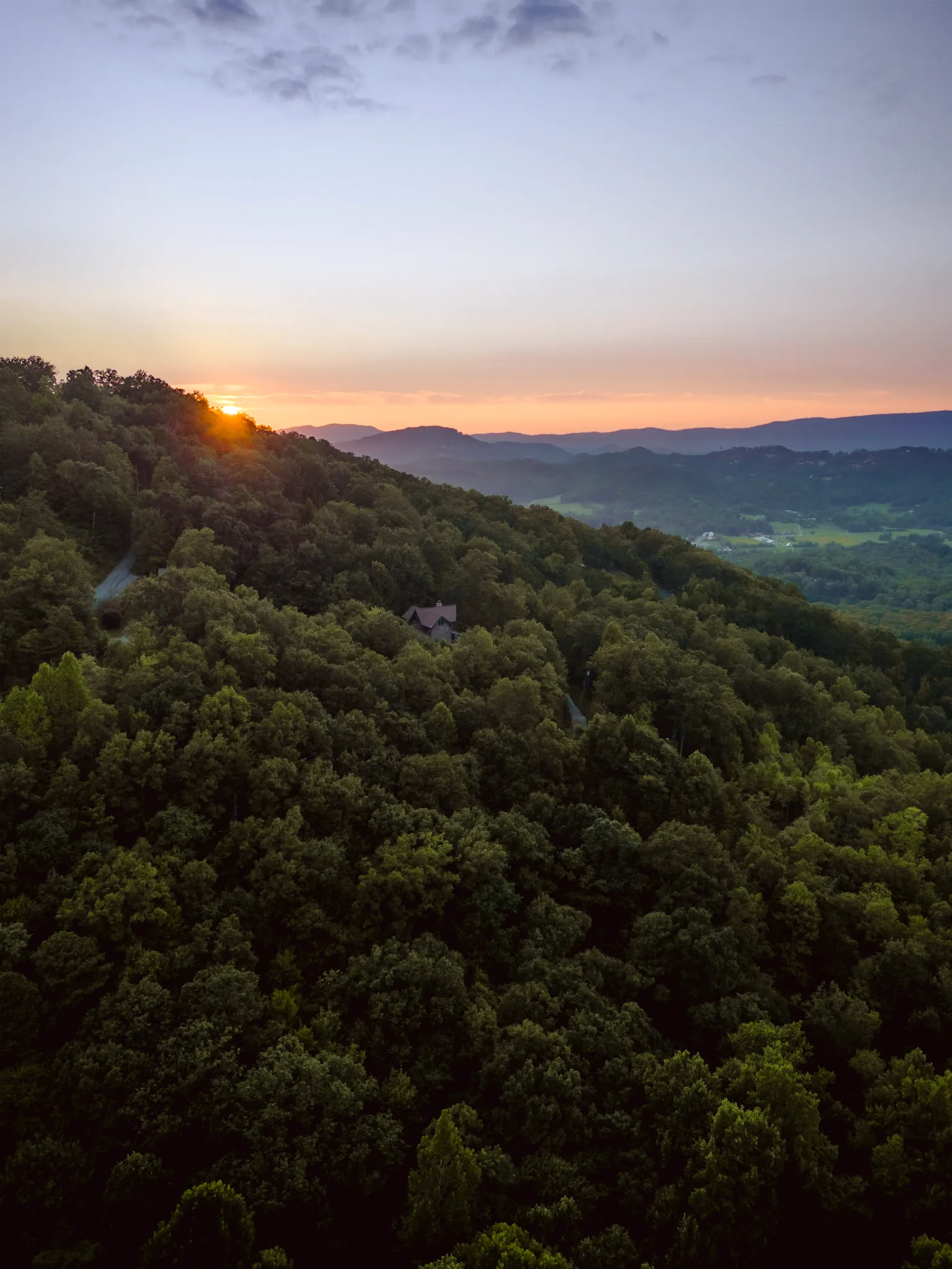 Smoky mountain ridgeline view at sunset at Nordic Haus